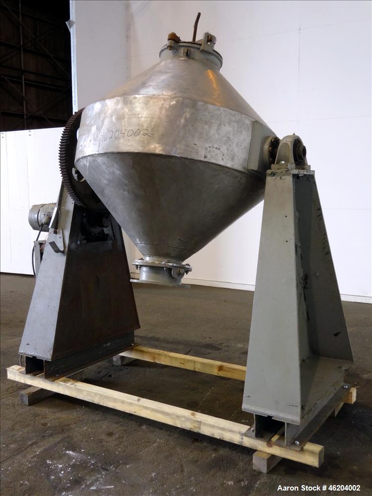 Used Double Cone Blender, Approximately 30 Cubic Feet, 304 Stainless Steel.