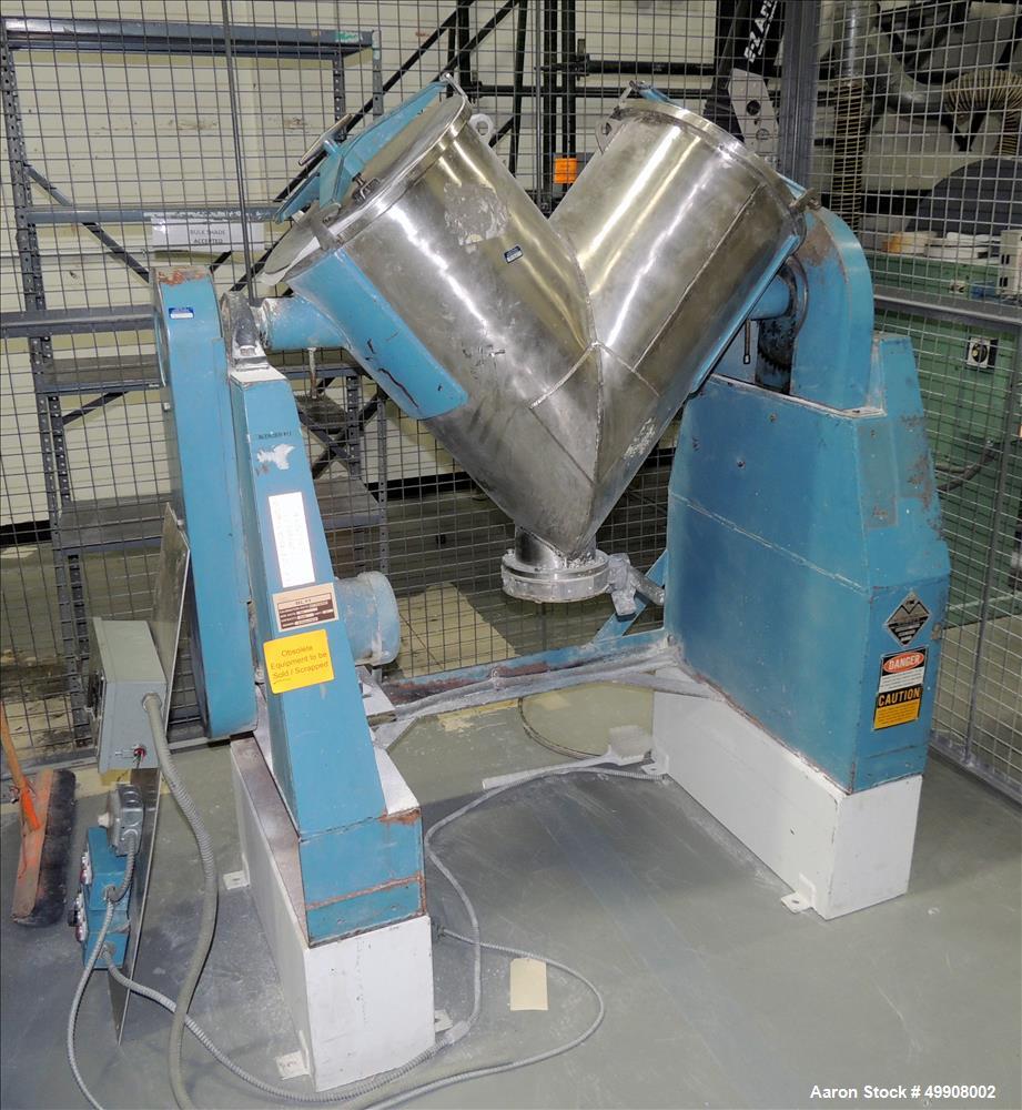 Used Patterson-Kelley Twin Shell Dry Blender, 3 Cubic Foot Capacity, Stainless Steel. 60 Pounds per Cubic Foot Maximum Material Density with Intensifier Bar and Controls. 16.5" Top Inlets, 6" Solids-...