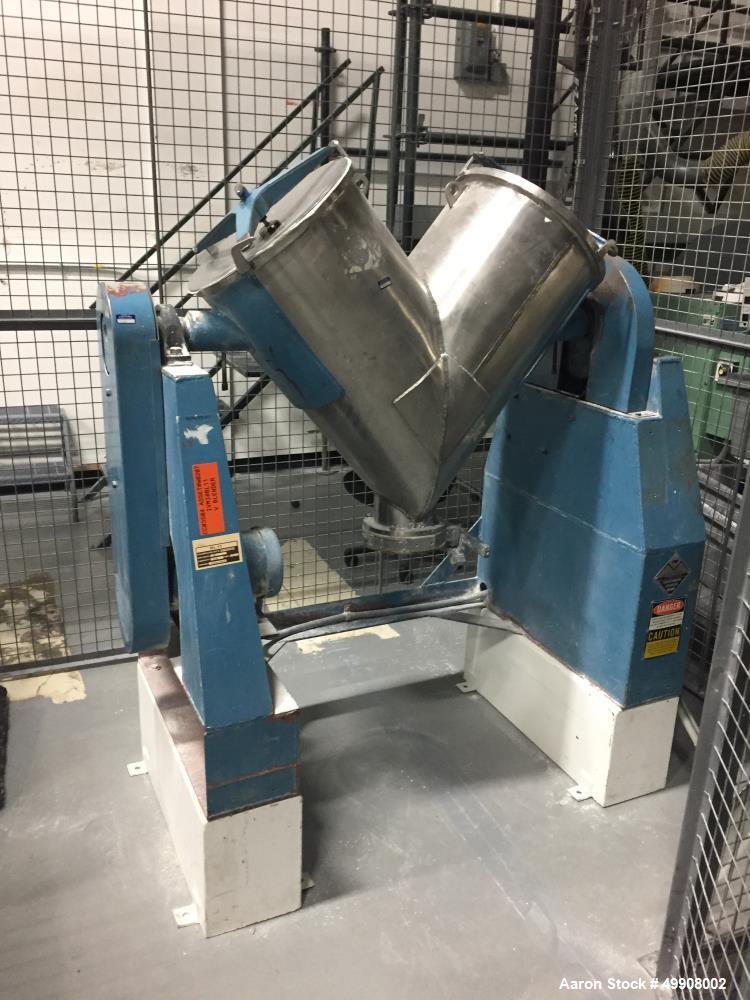 Used Patterson-Kelley Twin Shell Dry Blender, 3 Cubic Foot Capacity, Stainless Steel. 60 Pounds per Cubic Foot Maximum Material Density with Intensifier Bar and Controls. 16.5" Top Inlets, 6" Solids-...
