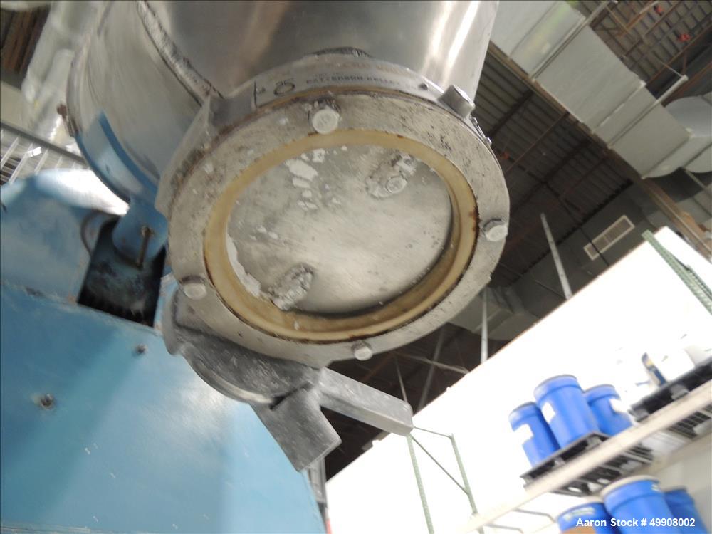 Used Patterson-Kelley Twin Shell Dry Blender, 3 Cubic Foot Capacity, Stainless Steel. 60 Pounds per Cubic Foot Maximum Material Density with Intensifier Bar and Controls. 16.5" Top Inlets, 6" Solids-...