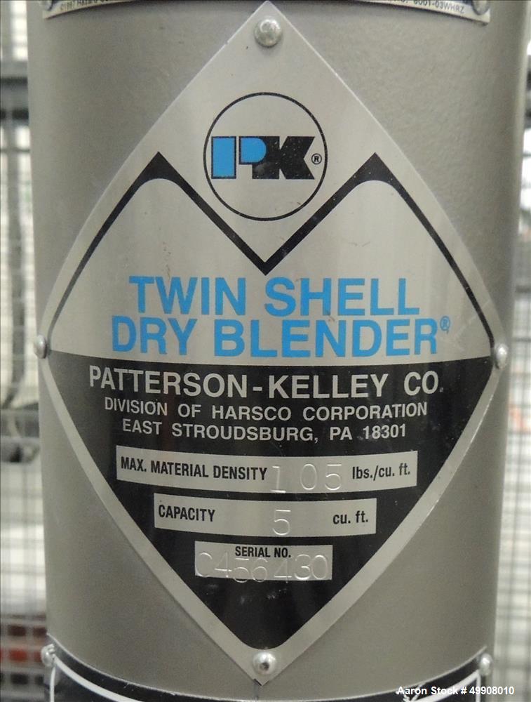 Used Patterson-Kelley Twin Shell Dry Blender, 5 Cubic Foot Capacity, Stainless