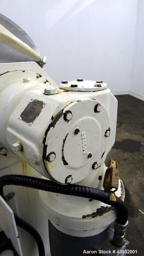 Used Apex Construction Limited Twin Shell Blender, approximately 4 cubic feet capacity, 321 stainless steel. (2) 15" diameter charge ports with quick release covers. Shell driven by a 1/2 hp, 3/60/38...