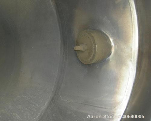 Used Gemco Slant Cone Blender, 5 cubic feet working capacity, 316 stainless steel. Maximum material density 265 pounds per cubic foot. Approximately 31 1/2'' diameter x 10'' and 17'' cones. 16'' char...