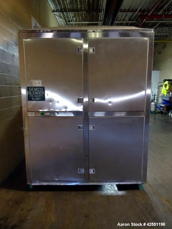 Used Stianless Steel Gemco 75 cu ft slant cone blender, model HI.SP.AGIT.GEMCO