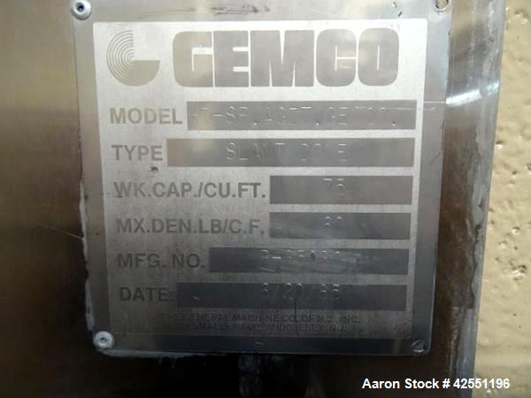 Used Stianless Steel Gemco 75 cu ft slant cone blender, model HI.SP.AGIT.GEMCO