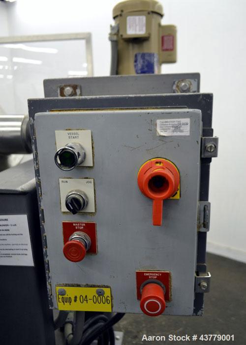 Used Gemco Slant Cone Blender, 5 Cubic Feet Working Capacity, 316 Stainless Steel. Approximately 31-1/2” diameter x 16” and 10” cones.  16” Diameter charge port with cover, 6” center bottom outlet wi...