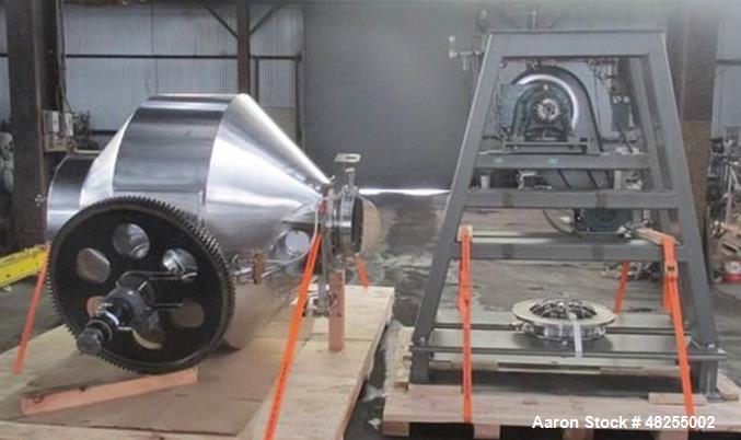 Used Gemco Double Cone Blender, 316 Stainless Steel, Approximate 50 Cubic Feet.