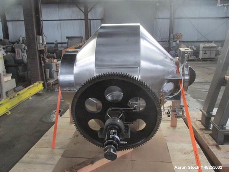 Used Gemco Double Cone Blender, 316 Stainless Steel, Approximate 50 Cubic Feet.