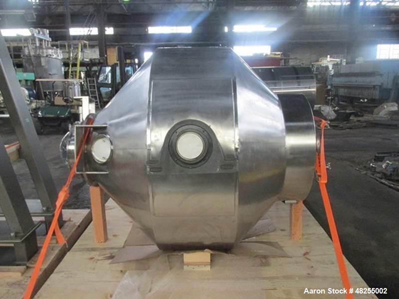 Used Gemco Double Cone Blender, 316 Stainless Steel, Approximate 50 Cubic Feet.