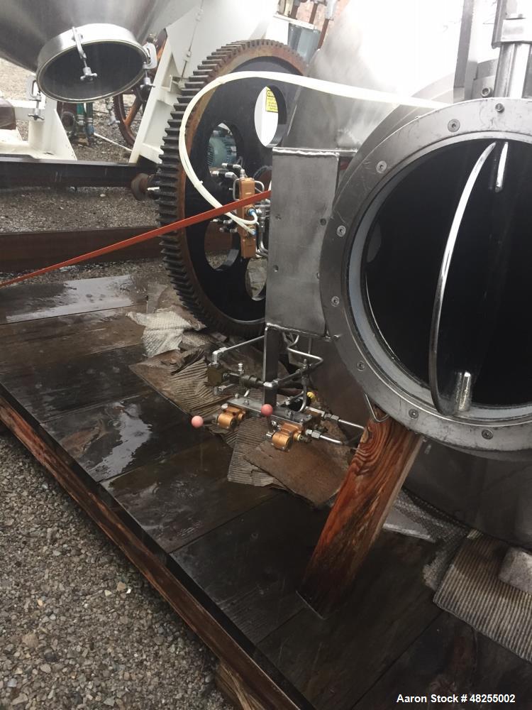 Used Gemco Double Cone Blender, 316 Stainless Steel, Approximate 50 Cubic Feet.