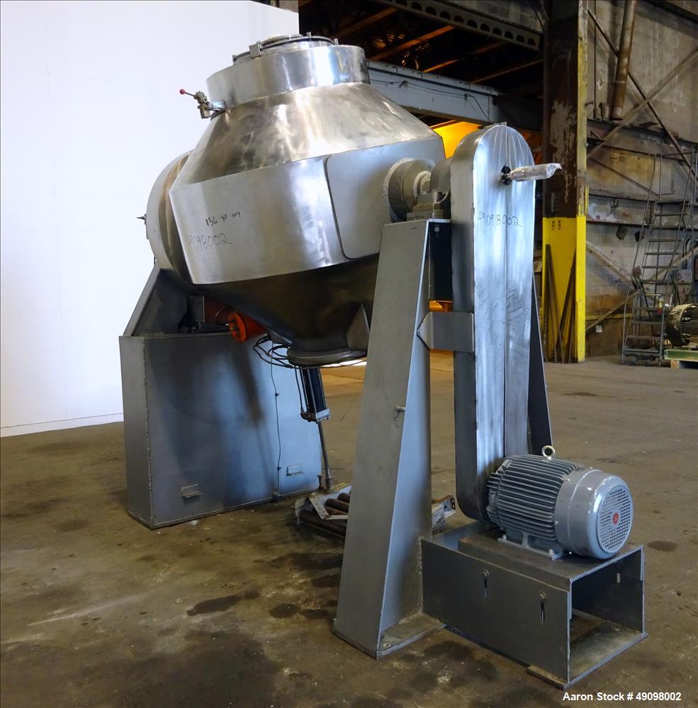 Used Gemco Double Cone Blender, Approximate 30 Cubic Feet, 304 Stainless Steel.