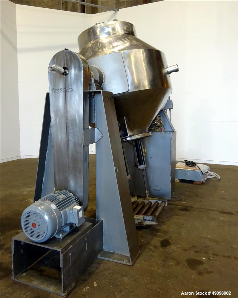 Used Gemco Double Cone Blender, Approximate 30 Cubic Feet, 304 Stainless Steel.