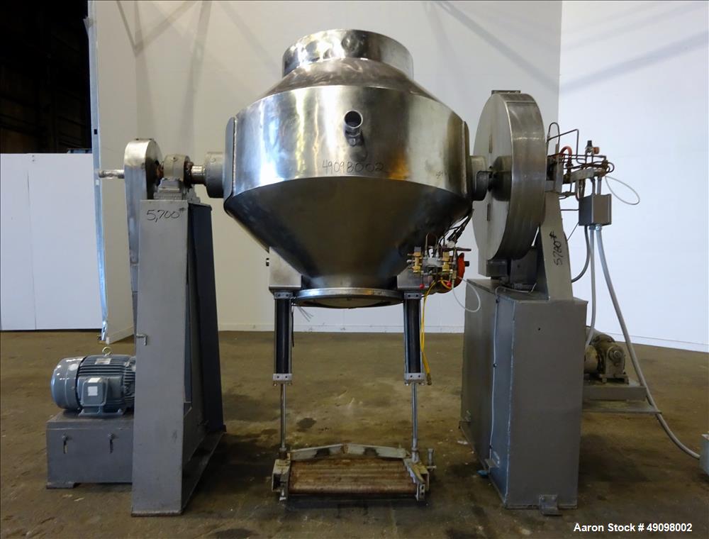 Used Gemco Double Cone Blender, Approximate 30 Cubic Feet, 304 Stainless Steel.