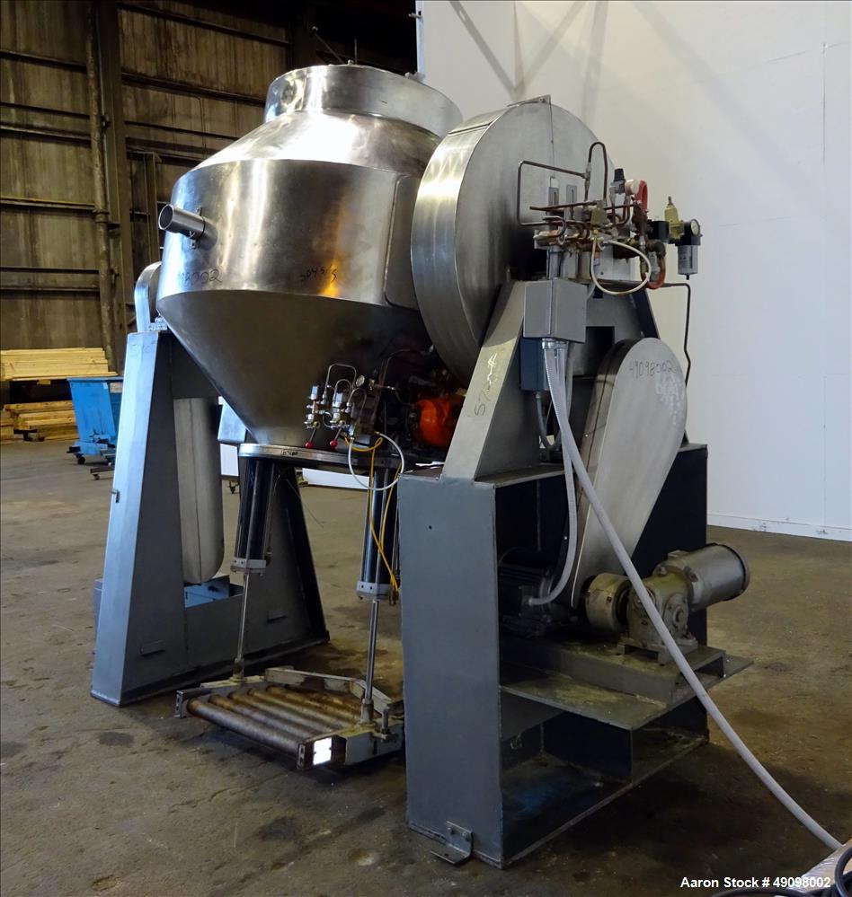 Used Gemco Double Cone Blender, Approximate 30 Cubic Feet, 304 Stainless Steel.