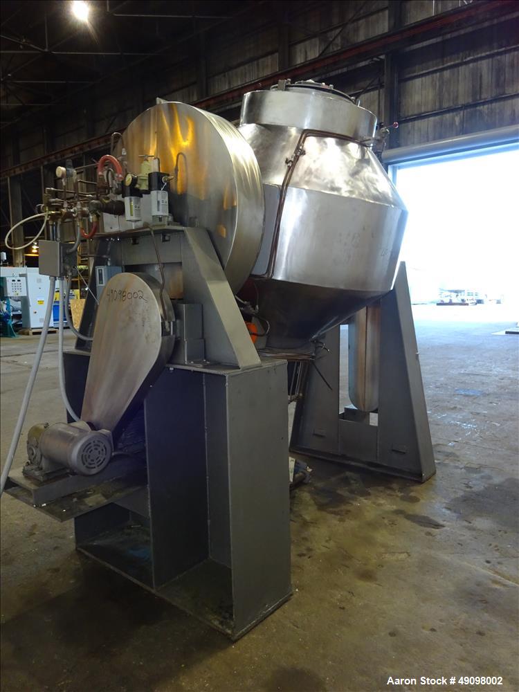 Used Gemco Double Cone Blender, Approximate 30 Cubic Feet, 304 Stainless Steel.