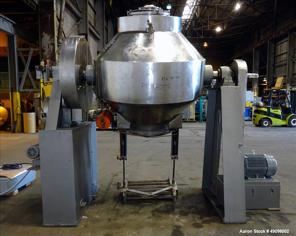 Used Gemco Double Cone Blender, Approximate 30 Cubic Feet, 304 Stainless Steel.