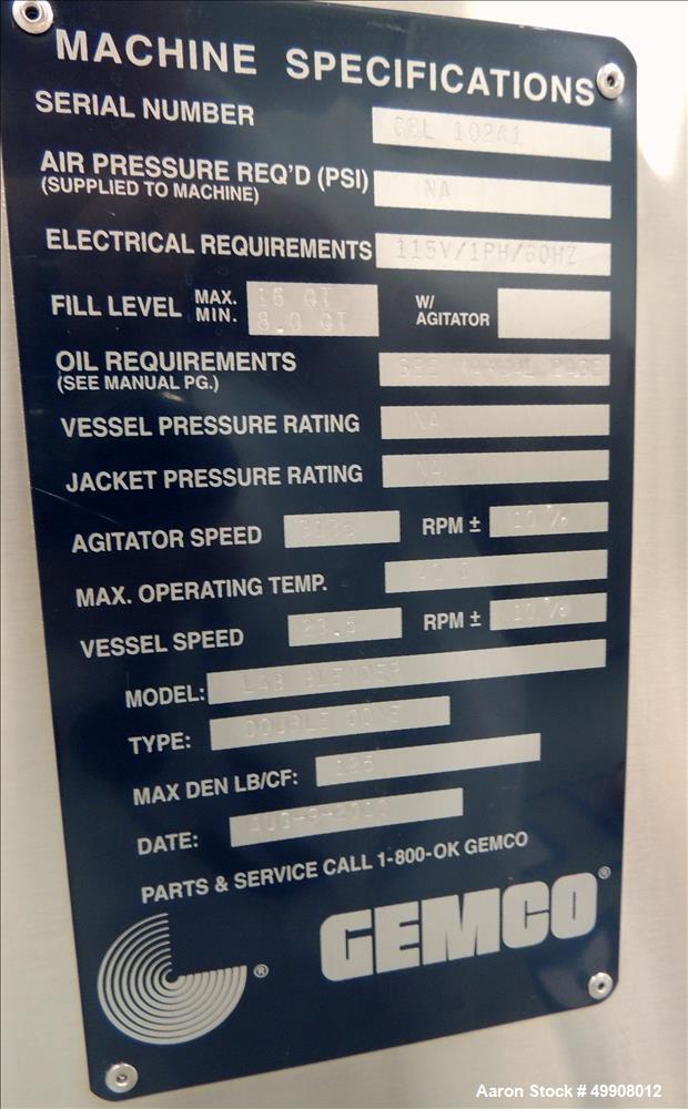 Used- Gemco Double Cone Blender, Model Lab Blender, 16 and 8 Quart Capacity