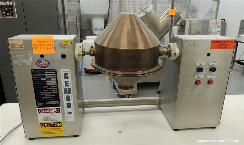 Used Gemco Model Lab Blender, Double Cone Blender,16 and 8 Quart Capacity.