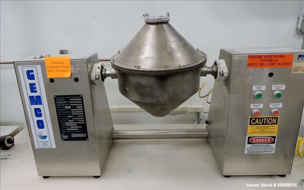 Used- Gemco Double Cone Blender, Model Lab Blender, 16 and 8 Quart Capacity