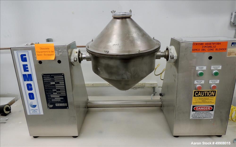 Used Gemco Double Cone Blender, Model Lab Blender, 16 and 8 Quart Capacity