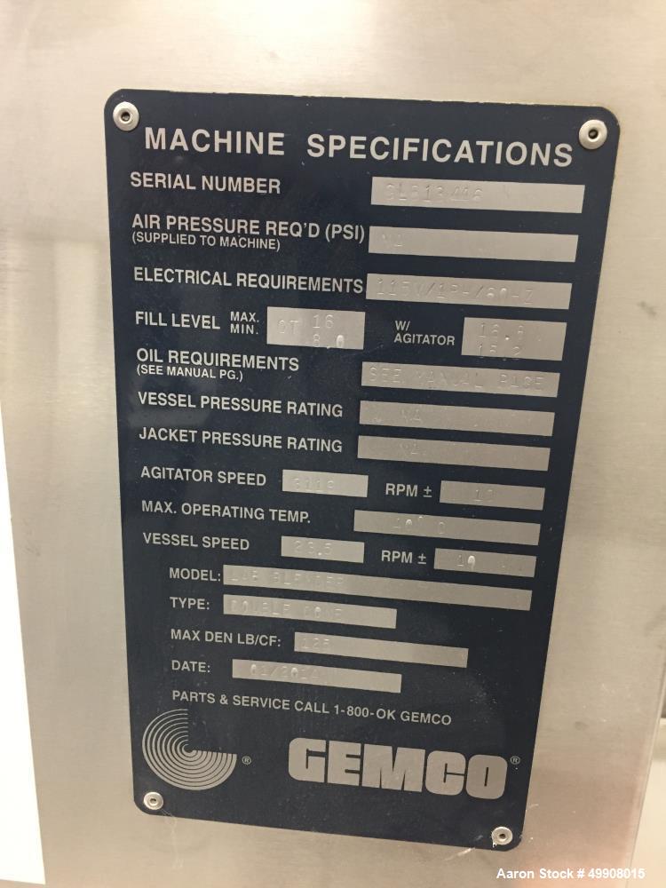 Used Gemco Double Cone Blender, Model Lab Blender, 16 and 8 Quart Capacity