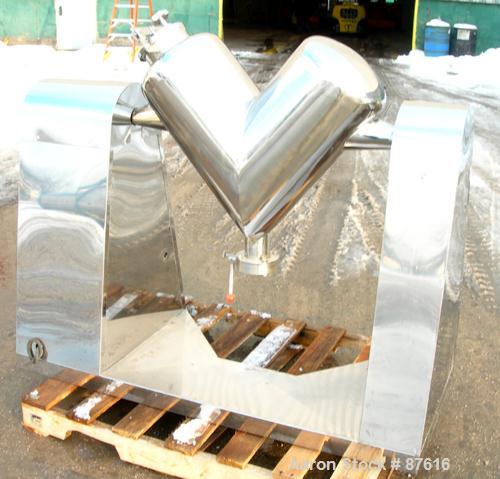 Unused-NEW: IMV twin shell blender, model ZKH-.05. .7 cubic feet (20 liter) working capacity. 304 stainless steel. Max batch load 12 kilograms (26 pounds). 12" diameter cones. (1) Quick release cover...