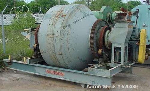 USED: Munson Rotary Blender, model 7TS-60, 60 cubic feet. On steel stand with drive. 7.5 hp Allis Chalmers motor, 028/220/440 volt. V-belt to Falk gear reducer to pinion gear. Final rpm approximately...
