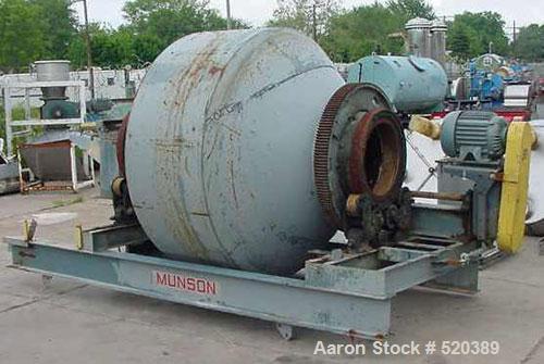 USED: Munson Rotary Blender, model 7TS-60, 60 cubic feet. On steel stand with drive. 7.5 hp Allis Chalmers motor, 028/220/440 volt. V-belt to Falk gear reducer to pinion gear. Final rpm approximately...