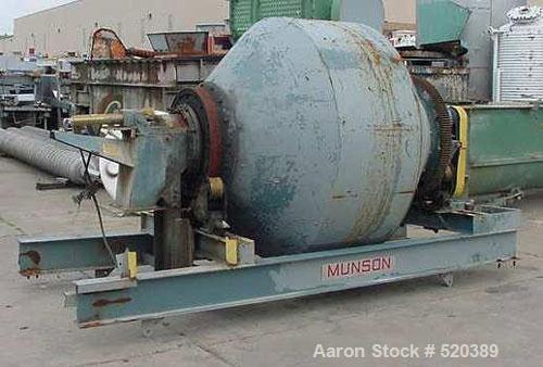 USED: Munson Rotary Blender, model 7TS-60, 60 cubic feet. On steel stand with drive. 7.5 hp Allis Chalmers motor, 028/220/440 volt. V-belt to Falk gear reducer to pinion gear. Final rpm approximately...