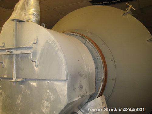 Used Munson Rotary Batch Mixer, Model 90T. 90 Cubic foot capacity, stainless steel construction. Approximate dimensions: 85" overall length x 50" overall width. Approximate 25 hp motor.