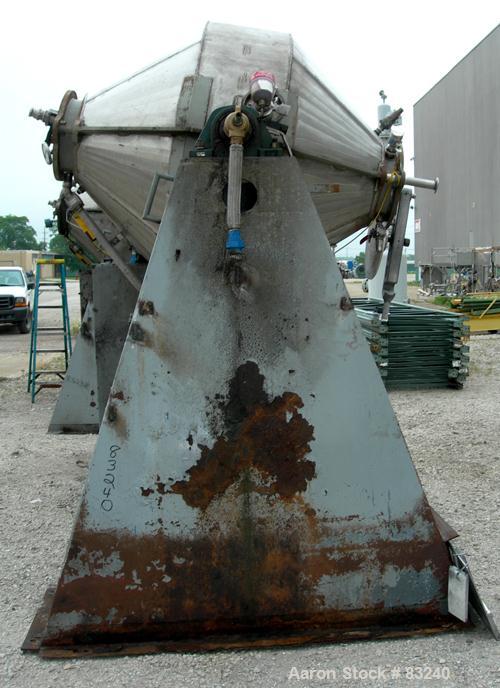 Used National Tank & Manufacturing Double Cone Jacketed Blender, 40 Cubic Feet Working Capacity (59.8 total), 304 Stainless Steel. Stainless steel jacket rated 10 psi. Internal 56" diameter x 19" str...