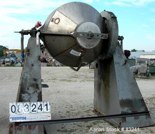USED: National Tank and Manufacturing double cone jacketed blender, 40 cubic ooft working capacity, 59.8 total, 304 stainless steel. Stainless steel jacket rated 10 psi. Internal 56" diameter x 19" s...