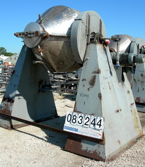 Used National Tank & Manufacturing Double Cone Jacketed Blender, 40 Cubic Feet Working Capacity (59.8 total), 304 Stainless Steel. Stainless steel jacket rated 10 psi. Internal 56" diameter x 19" str...