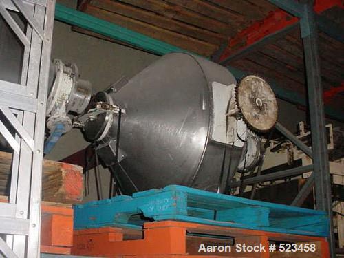 USED: Patterson 8.7 cu ft double cone mixer, stainless steel. Painted carbon steel frames, 1 hp motor with magnetic brake. Overall height 8'2" x 41" wide. 6" discharge with butterfly valve. Discharge...