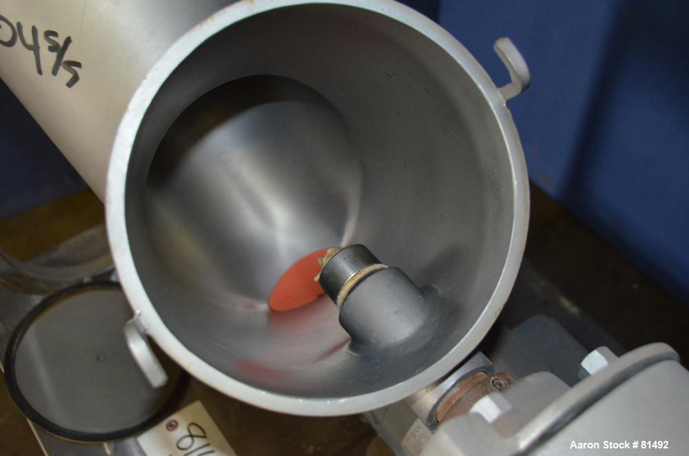 Used Patterson-Kelley Twin Shell Liquid-Solids Blender, 0.26 Cubic Feet Capacity (8 Quart), 304 Stainless Steel. (2) 7-1/2" Diameter x 15" deep shells with quick release top covers. Shell driven by a...