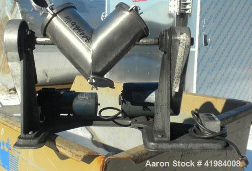 Used Patterson Kelley Twin Shell Dry Blender, 4 Quart Capacity (.16 Cubic Feet), 304 Stainless Steel. (2) 5 1/2" diameter charge ports with quick release covers. Shell 5 1/2" diameter x 9 1/2" deep. ...
