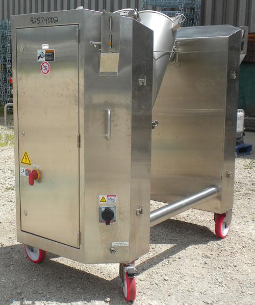 Used Patterson-Kelley Twin Shell Liquid-Solids Blender, 2 cubic feet capacity, 316 stainless steel. 62 Pounds per cubic foot maximum material density. 14’’ Diameter cones. Stainless steel pin intensi...