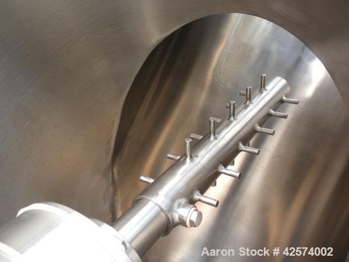 Used Patterson-Kelley Twin Shell Liquid-Solids Blender, 2 cubic feet capacity, 316 stainless steel. 62 Pounds per cubic foot maximum material density. 14’’ Diameter cones. Stainless steel pin intensi...