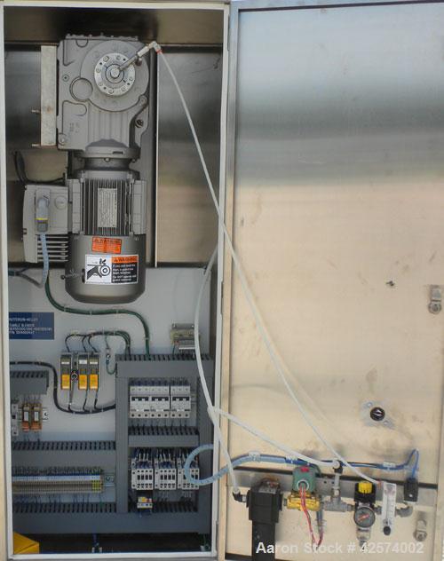 Used Patterson-Kelley Twin Shell Liquid-Solids Blender, 2 cubic feet capacity, 316 stainless steel. 62 Pounds per cubic foot maximum material density. 14’’ Diameter cones. Stainless steel pin intensi...