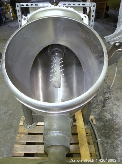 Used Patterson-Kelley Twin Shell Dry Blender, 2 cubic feet capacity, 316 stainless steel. 270 Pounds per cubic foot maximum material density. 14’’ Diameter cones. 316 Stainless steel pin intensifier ...