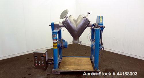 Used Patterson-Kelley Twin Shell Dry Blender, 2 Cubic Feet Capacity, 316 Stainless Steel. 325 Pounds a cubic foot maximum material density. (2) Approximate 13” diameter charge ports with quick releas...