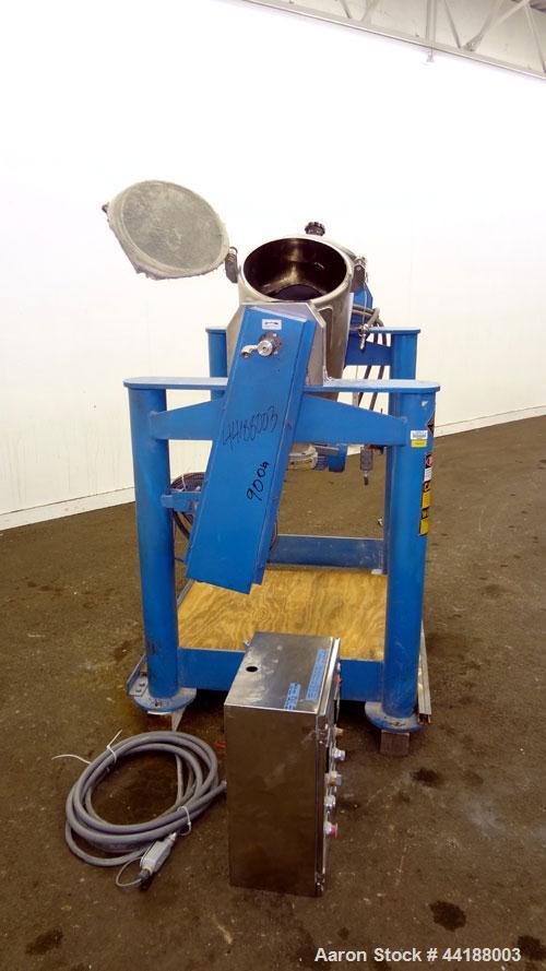 Used Patterson-Kelley Twin Shell Dry Blender, 2 Cubic Feet Capacity, 316 Stainless Steel. 325 Pounds a cubic foot maximum material density. (2) Approximate 13” diameter charge ports with quick releas...