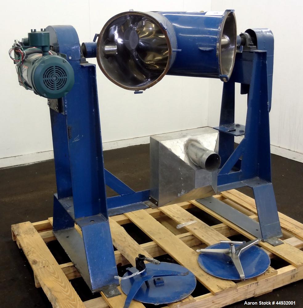 Used Patterson-Kelley Twin Shell Dry Blender, 2 Cubic Feet Capacity, 304 Stainless Steel. Maximum material density 90 pounds per cubic foot. (2) 15" Diameter charge ports with quick release covers. O...