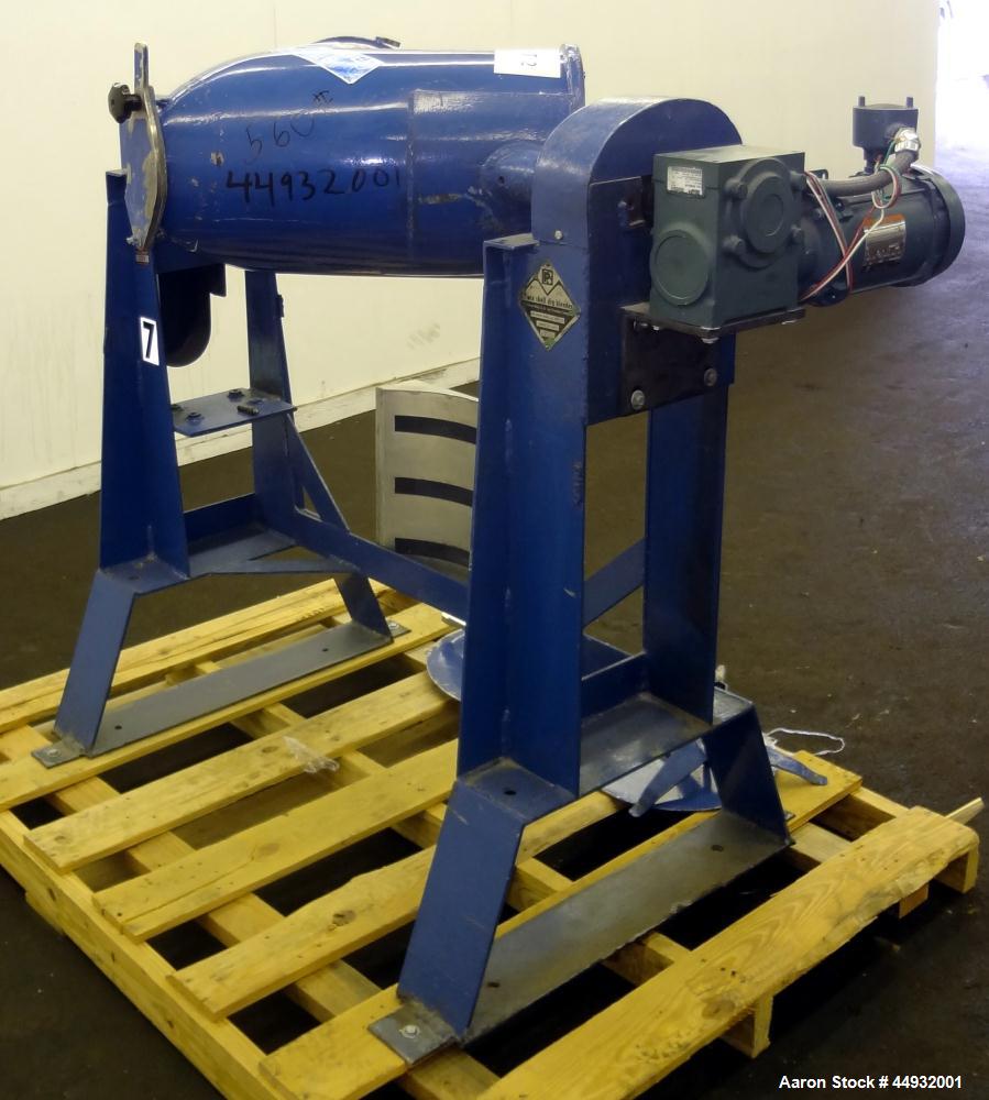 Used Patterson-Kelley Twin Shell Dry Blender, 2 Cubic Feet Capacity, 304 Stainless Steel. Maximum material density 90 pounds per cubic foot. (2) 15" Diameter charge ports with quick release covers. O...