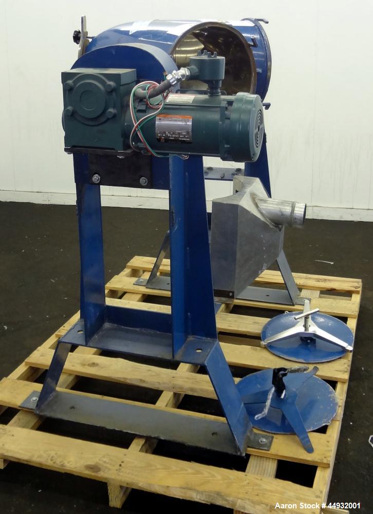 Used Patterson-Kelley Twin Shell Dry Blender, 2 Cubic Feet Capacity, 304 Stainless Steel. Maximum material density 90 pounds per cubic foot. (2) 15" Diameter charge ports with quick release covers. O...