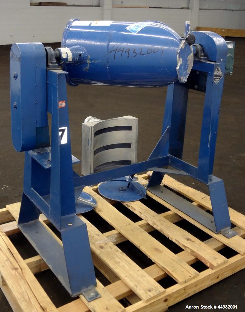 Used Patterson-Kelley Twin Shell Dry Blender, 2 Cubic Feet Capacity, 304 Stainless Steel. Maximum material density 90 pounds per cubic foot. (2) 15" Diameter charge ports with quick release covers. O...