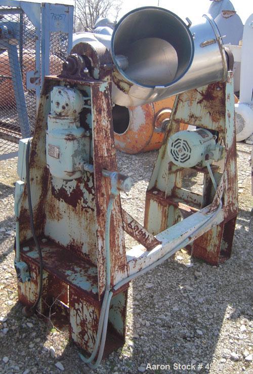 Used Patterson Kelley Twin Shell Dry Blender, 2 Cubic Foot Capacity, 304 Stainless Steel. Maximum material density 75 pounds per cubic foot. (2) 14" top charge ports, no covers. Shell 14" diameter x ...