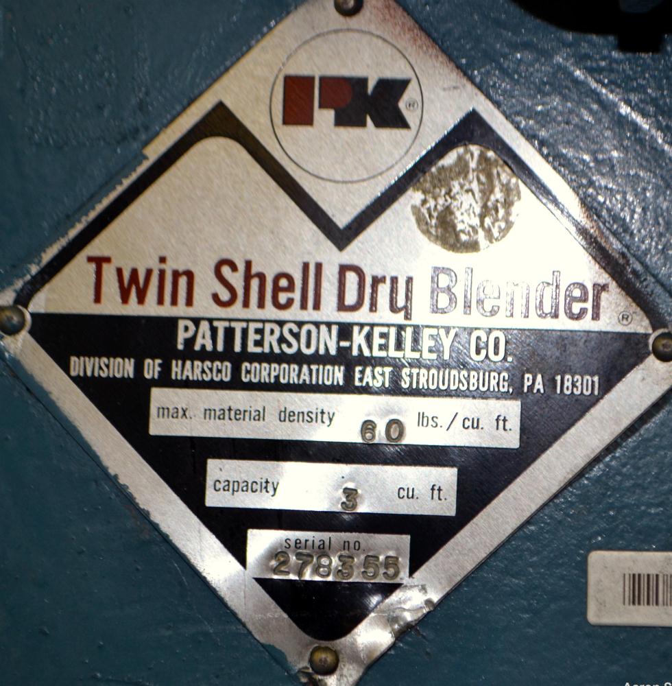 Used Stainless Steel Patterson-Kelley Twin Shell Dry Blender, 3 Cubic Feet Capacity