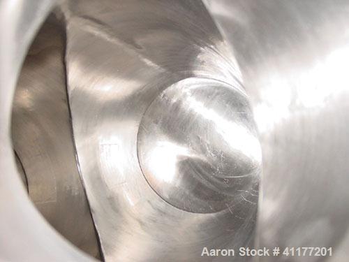 Used Patterson Kelly Twin Shell Cross Flow Blender, 5 cubic feet capacity, 304 stainless steel. Maximum material density 70 pounds per cubic foot. (2) 20" diameter charge ports with quick release cov...