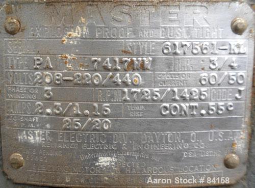 Used Patterson Kelley Twin Shell Dry Blender, 5 Cubic Feet, 304 Stainless Steel. Maximum material density 65 pounds per cubic foot. (2) 18" Diameter openings with quick release covers missing clamps....